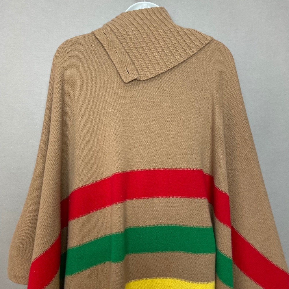 Lauren Ralph Lauren Poncho Women Small Medium Tan Multi Stripe Button Wool Blend - Picture 7 of 16